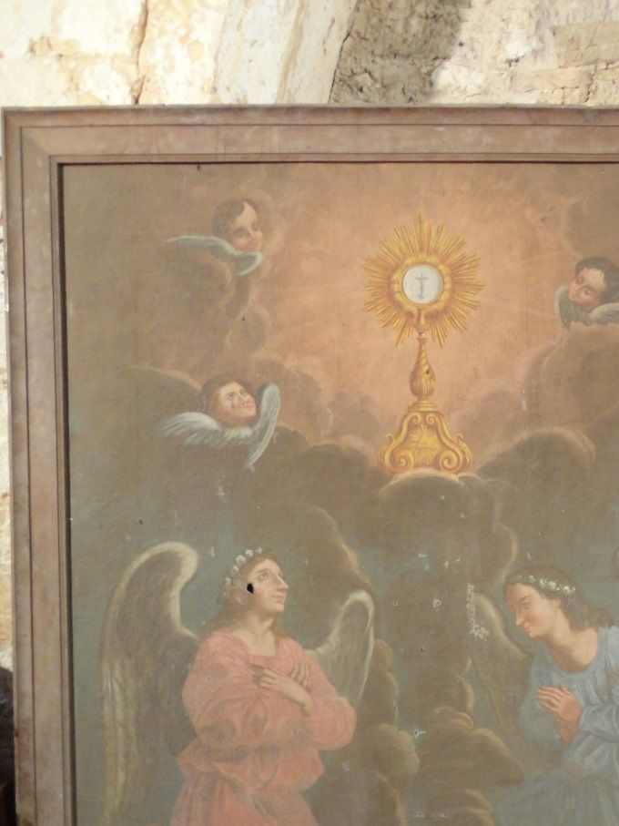 L'adoration du Saint Sacrément, huile sur toile, 192x162 cm,  église de Monpazier (24)
Tableau avant restauration